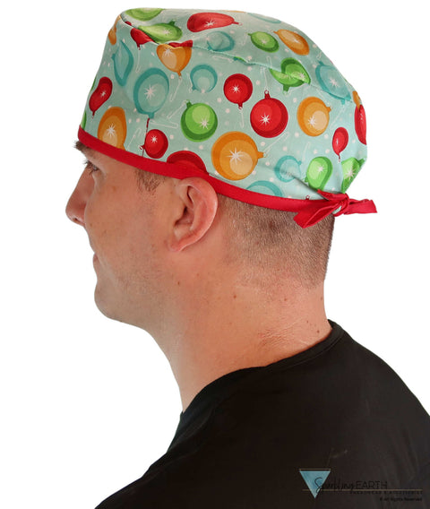 Classic Cotton Surgical Scrub Cap - Ornaments with Red Ties Mens Side View