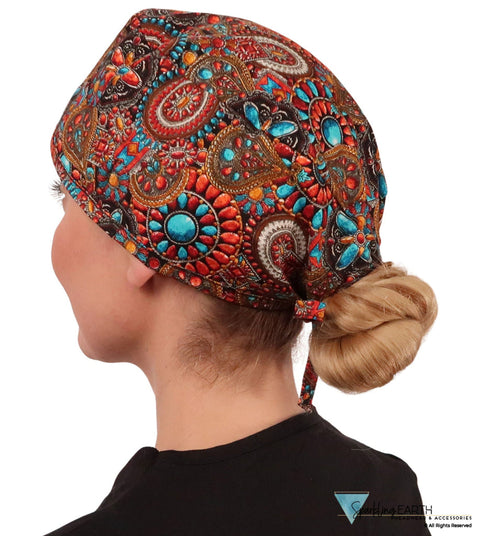 Classic Cotton Surgical Scrub Cap - American-Made with Sweatband - Indian Jewelry Coral Surgical Scrub Caps