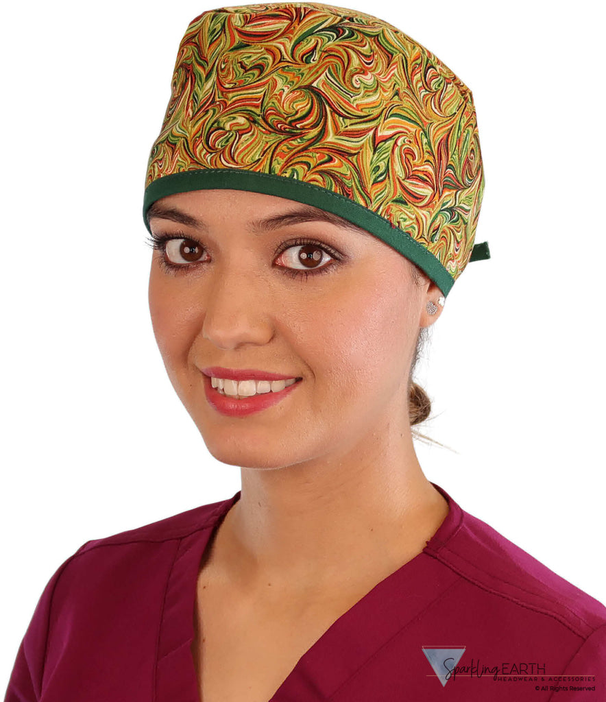 Classic Cotton Surgical Scrub Cap - American-Made with Sweatband - Fall Harvest Swirls SALE-Fall-2025