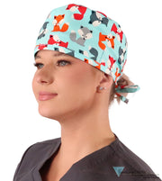 Classic Cotton Surgical Scrub Cap American-Made with Sweatband - Friendly Foxes Surgical Scrub Caps