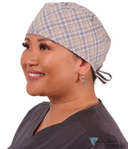 Surgical Scrub Cap - Grey & Tan Rad Plaid - Surgical Scrub Caps - Sparkling EARTH