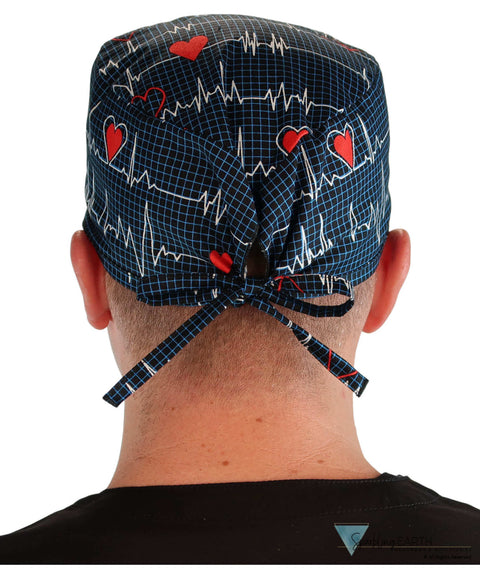 Classic Cotton Surgical Scrub Cap American Made with Sweatband Heartbeats on Navy Surgical Scrub Caps