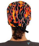Surgical Cap - Hot Rod Flames with Black Ties - Surgical Scrub Caps - Sparkling EARTH