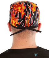 Surgical Cap - Hot Rod Flames with Black Ties - Surgical Scrub Caps - Sparkling EARTH