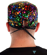 Classic Cotton Surgical Scrub Cap American Made with Sweatband Multi Color Dots with Black Ties Surgical Scrub Caps
