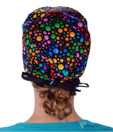 Classic Cotton Surgical Scrub Cap American Made with Sweatband Multi Color Dots with Black Ties Surgical Scrub Caps
