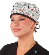 Classic Cotton Surgical Scrub Cap - American-Made with Sweatband - Playful Puppies (Dogs) with Black Ties Surgical