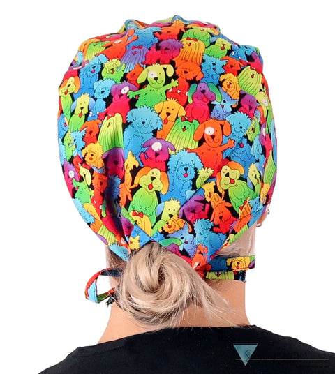 Classic Cotton Surgical Scrub Cap - American-Made with Sweatband - Prismatic Pooch Party Surgical Scrub Caps