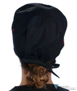 Classic Cotton Surgical Scrub Cap American Made with Sweatband Red EKG on Black Surgical Scrub Caps