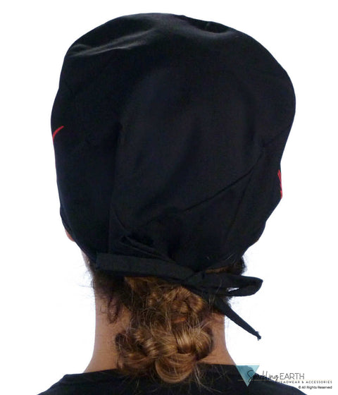 Classic Cotton Surgical Scrub Cap American Made with Sweatband Red EKG on Black Surgical Scrub Caps