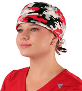 Classic Cotton Surgical Scrub Cap - American-Made with Sweatband - Red Grey Black & White Camouflage Classic Surgical