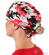 Classic Cotton Surgical Scrub Cap - American-Made with Sweatband - Red Grey Black & White Camouflage Classic Surgical