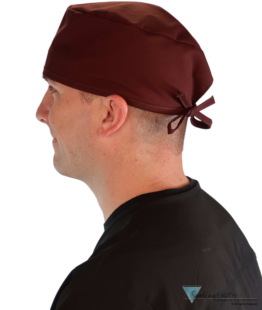 Side Facing View of a Man Wearing a Classic Cotton Surgical Scrub Cap - Chocolate Brown Scrub Cap