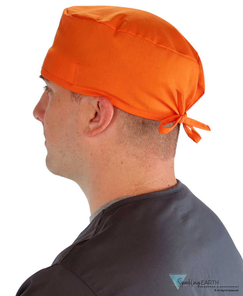 Side Facing View of a Woman Wearing a Classic Cotton Surgical Scrub Cap - Solid Orange Scrub Cap