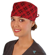 Classic Cotton Surgical Scrub Cap - American-Made with Sweatband - Winter Plaid SALE-Fall-2025