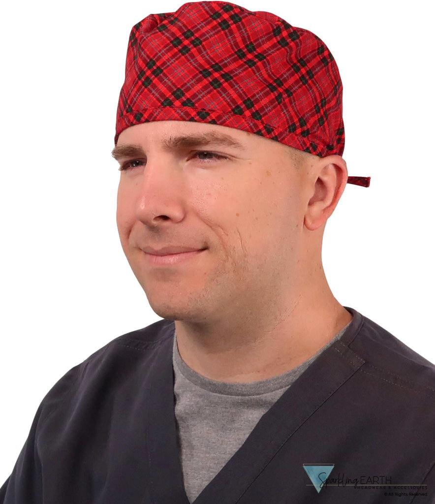 Classic Cotton Surgical Scrub Cap - American-Made with Sweatband - Winter Plaid SALE-Fall-2025