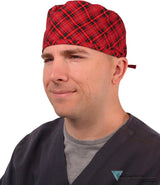 Classic Cotton Surgical Scrub Cap - American-Made with Sweatband - Winter Plaid SALE-Fall-2025