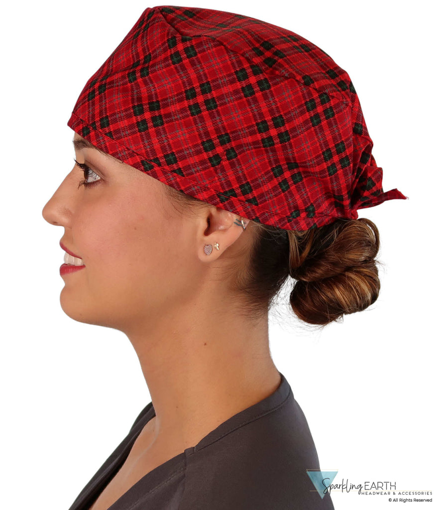 Classic Cotton Surgical Scrub Cap - American-Made with Sweatband - Winter Plaid SALE-Fall-2025