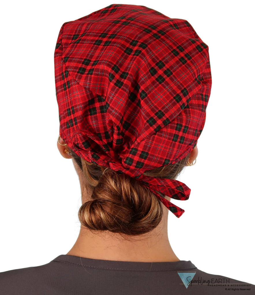 Classic Cotton Surgical Scrub Cap - American-Made with Sweatband - Winter Plaid SALE-Fall-2025