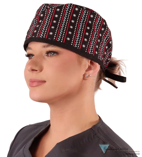 Classic Cotton Surgical Scrub Cap American-Made with Sweatband - Winter Sweater with Black Ties Surgical Scrub Caps
