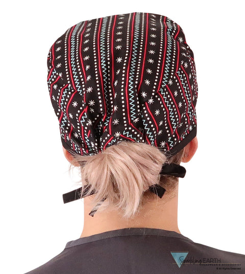 Classic Cotton Surgical Scrub Cap American-Made with Sweatband - Winter Sweater with Black Ties Surgical Scrub Caps