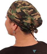 Classic Cotton Surgical Scrub Cap - American-Made with Sweatband - Woodland Camo Surgical Scrub Caps