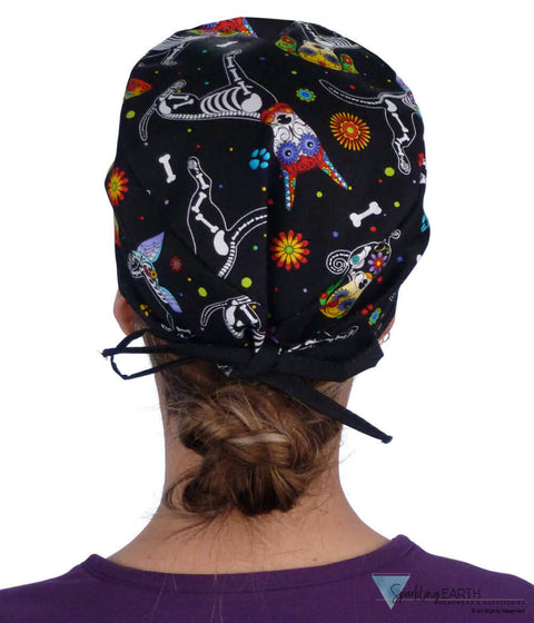 Classic Cotton Surgical Scrub Cap American Made with Sweatband X Ray Dogs with Black Ties Surgical Scrub Caps