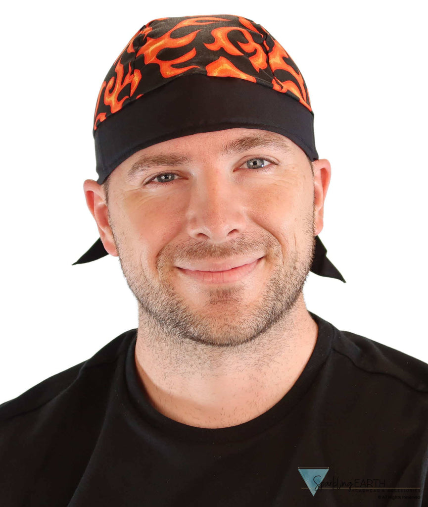 Classic Skull Cap - Orange Flames with Black Band - Sparkling EARTH