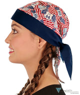 Classic Skull Cap - Patriotic Route 66 Flags With Navy Band Caps