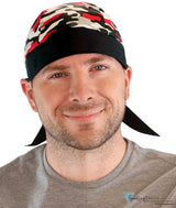 Classic Skull Cap - Red Grey Black & White Camouflage With Ties Caps