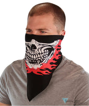 Cotton Biker Tri-Danna Face Mask: Style, Comfort and Protection - Skull Jaw Red Flames on Black - Tri-Danna Masks - Sparkling EARTH