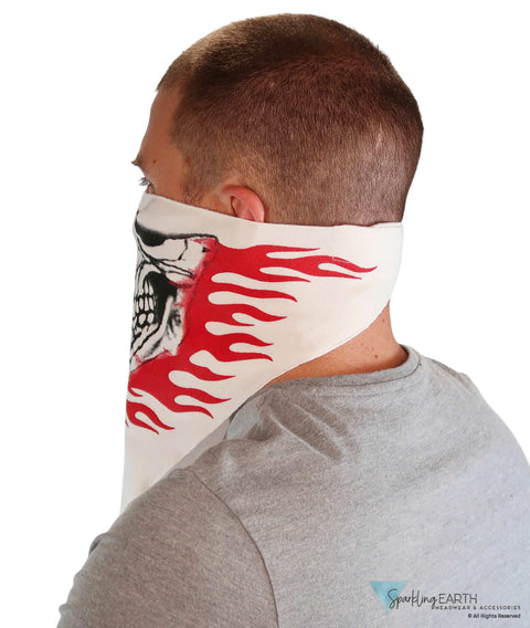 Cotton Biker Tri-Danna Face Mask: Style Comfort And Protection - Skull Jaw With Red Flames Masks