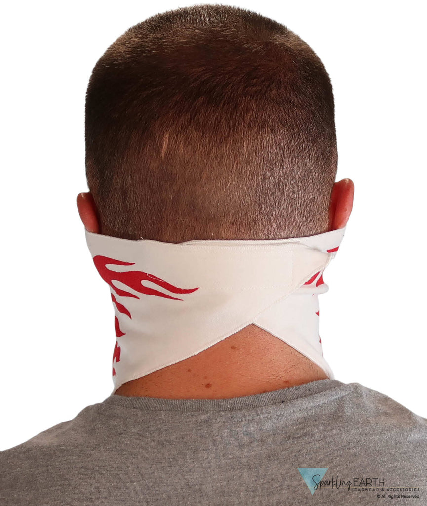 Cotton Biker Tri-Danna Face Mask: Style Comfort and Protection - Skull Jaw with Red Flames Tri-Danna Masks