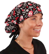 Banded Bouffant Surgical Scrub Cap - Let it Snow with Black Ties