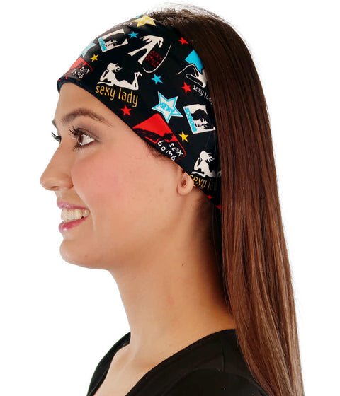 Stretch Headband - Sexy Ladies on Black