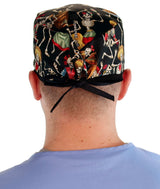 Surgical Cap - Fiesta De Los Muertos with Black Ties