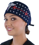 Surgical Scrub Cap - Patriotic Caduceus on Navy