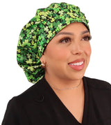 Banded Bouffant Surgical Scrub Cap - Clover Clusters with Black Ties