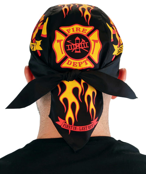 Breathable Cotton Skull Caps - Fire Department on Black - Classic Skull Caps - Sparkling EARTH