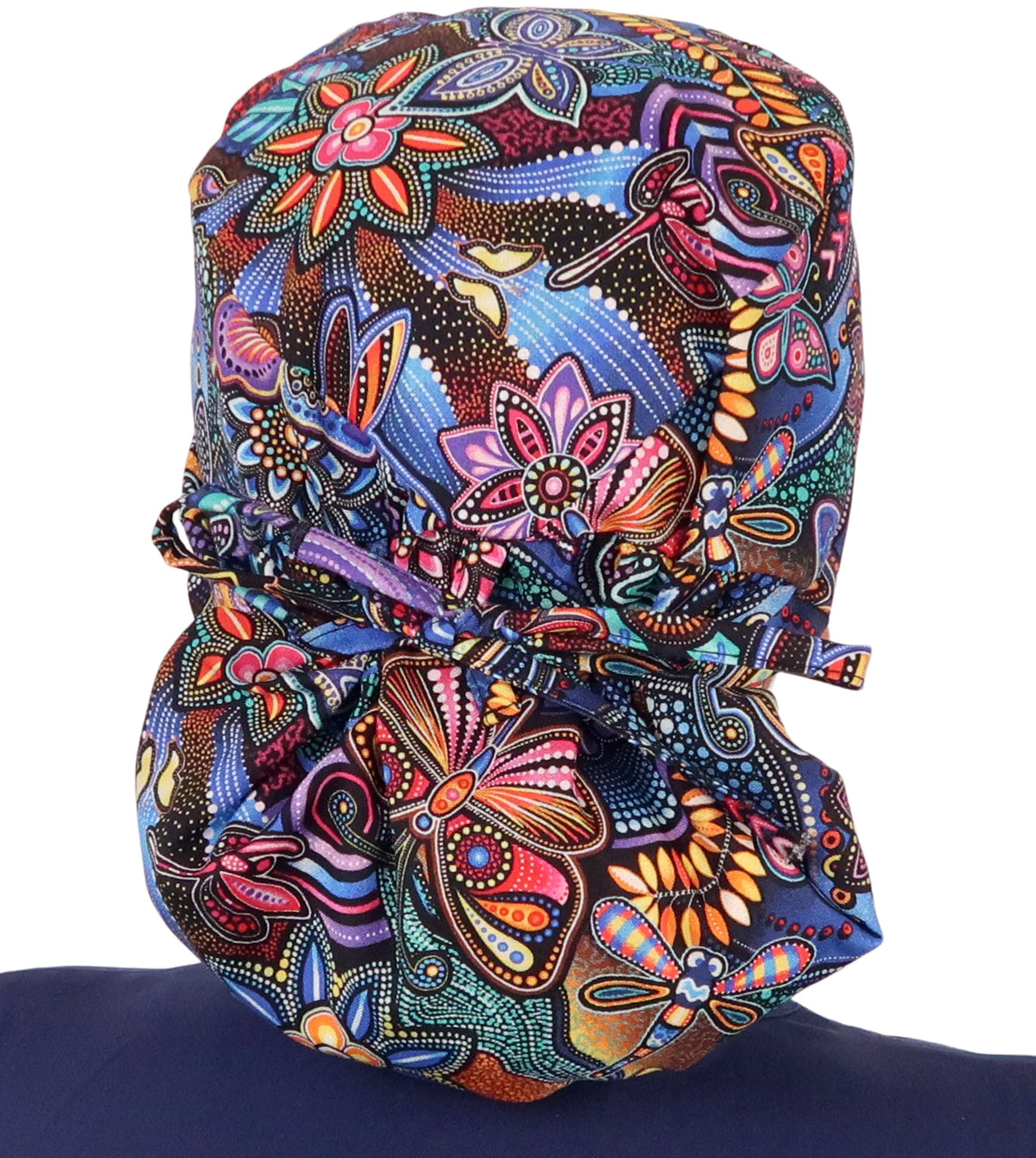 Big Hair Ponytail Surgical Scrub Cap - Perfect Scrub Cap for Long Hair - Nighttime In The Garden - Big Hair Surgical Scrub Caps - Sparkling EARTH