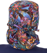 Big Hair Ponytail Surgical Scrub Cap - Perfect Scrub Cap for Long Hair - Nighttime In The Garden