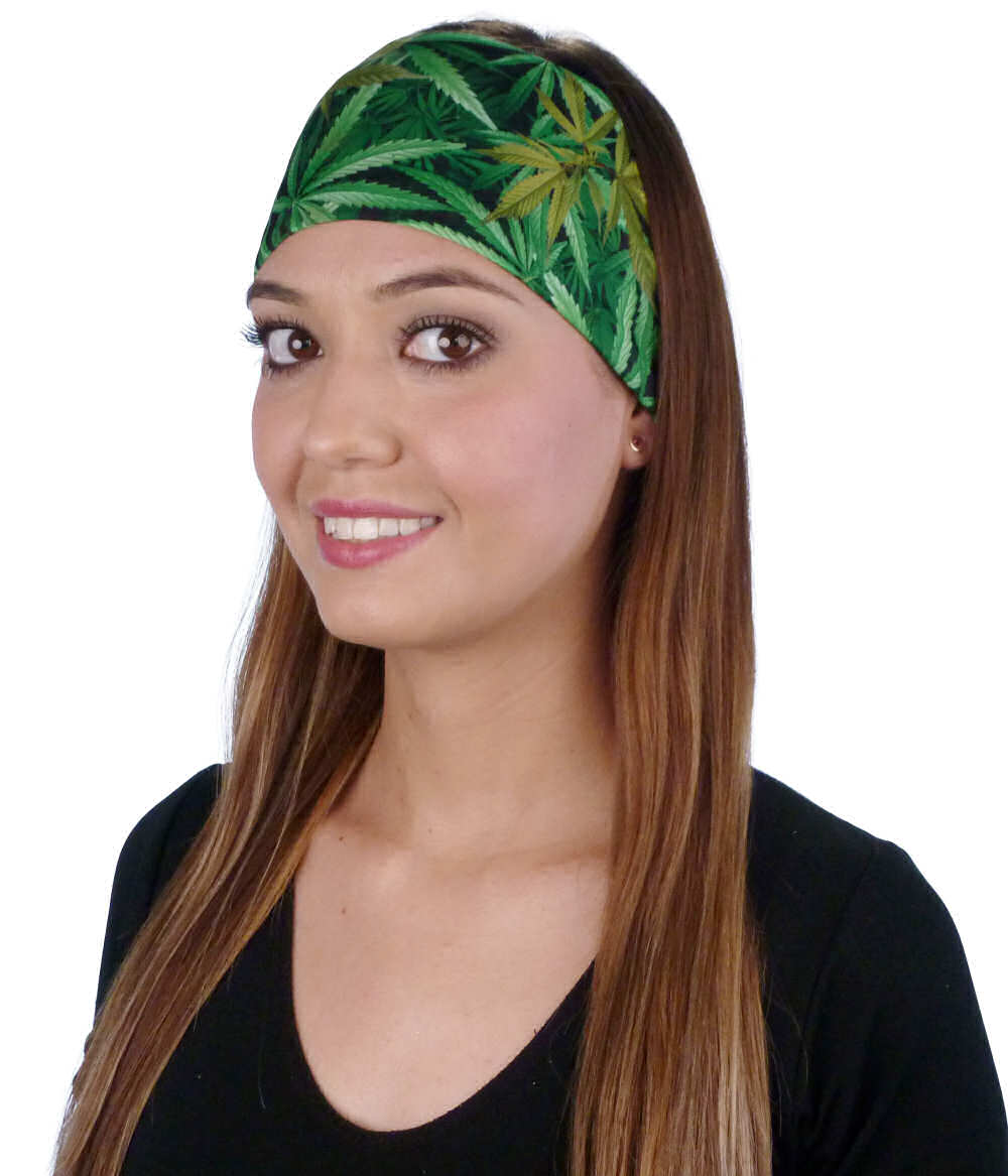 Reversible Stretch Headband – Stylish Comfortable &amp; USA-Made - Marijuana Pot Leaves Stretch Headbands