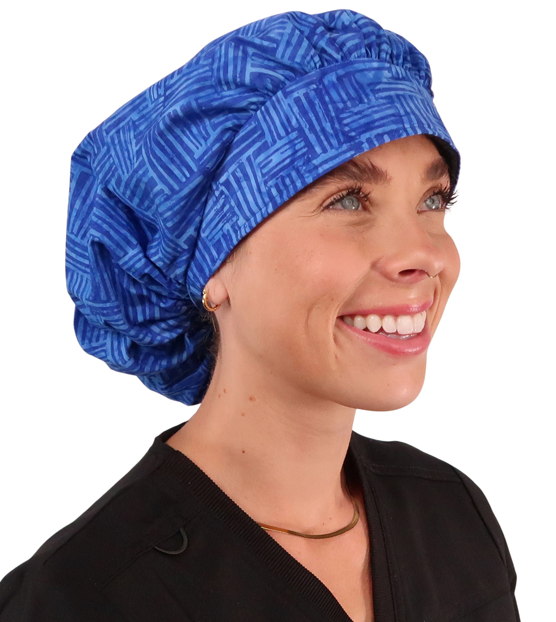 Stylish American Made Banded Bouffant Ponytail Scrub Cap - Dream Me Blues Banded Bouffant Surgical Scrub Caps