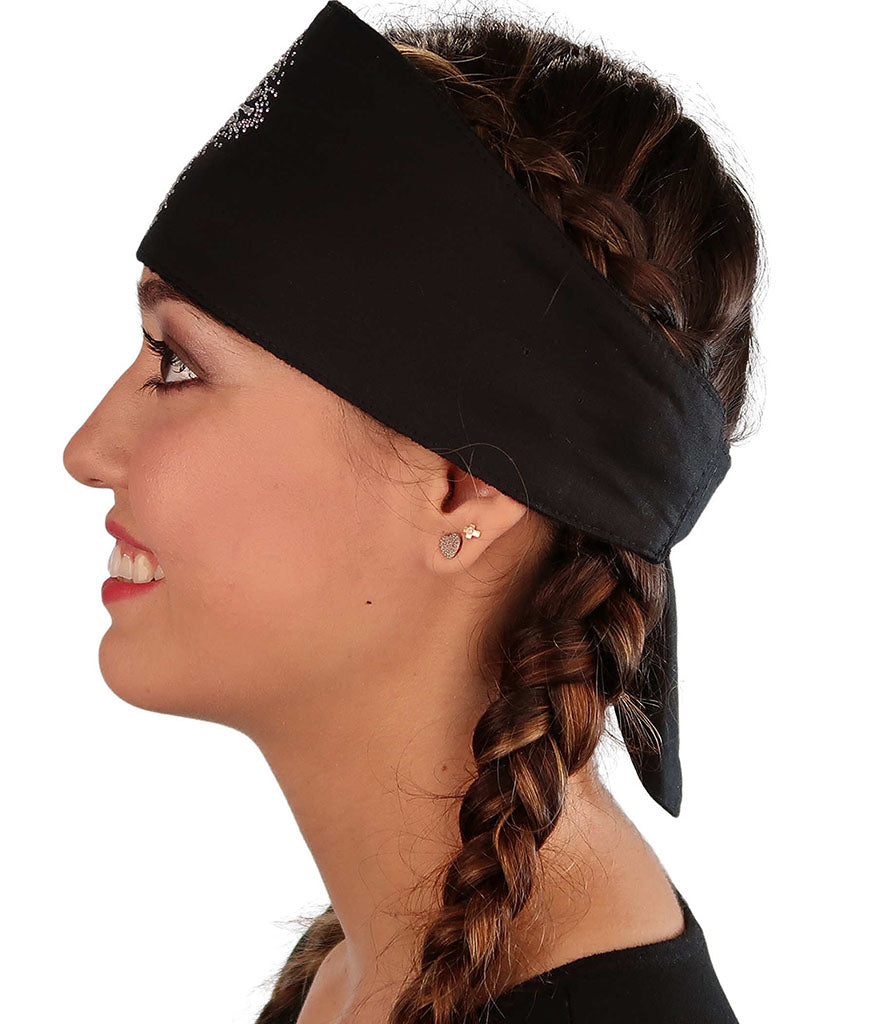 Embellished Chop Top Doo Wrap – Bold Biker Bandana with Exclusive Bling - Black with Glitter Cross Rhinestone