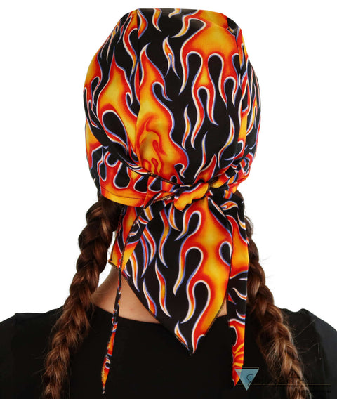 Deluxe Extra Deep Skull Cap – Terry Sweatband Adjustable Fit - Made in USA - Hot Rod Flames Deluxe Skull Caps