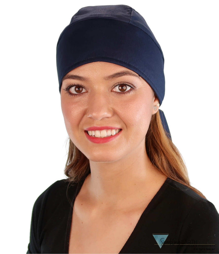 Deluxe Extra Deep Skull Cap – Terry Sweatband Adjustable Fit - Made in USA - Solid Navy Deluxe Skull Caps