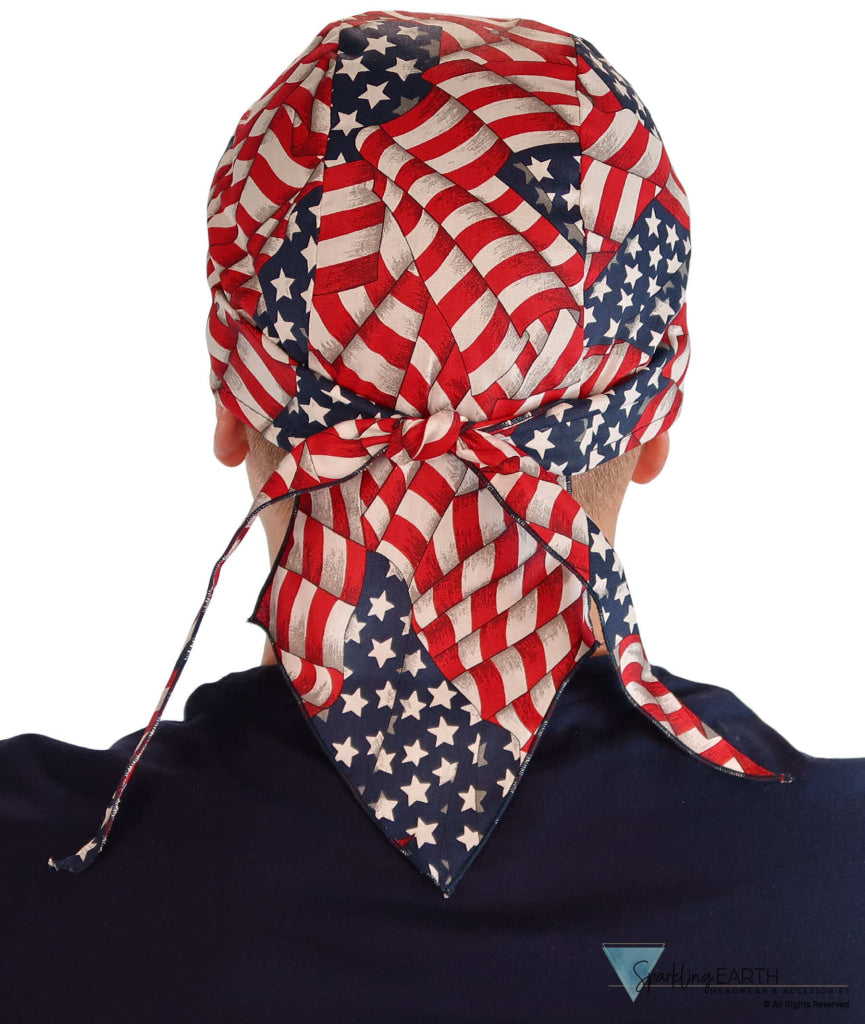 Deluxe Extra Deep Skull Cap – Terry Sweatband Adjustable Fit - Made in USA - Stars and Stripes Deluxe Skull Caps