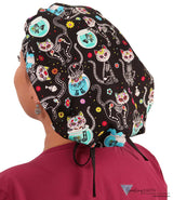 Designer Banded Bouffant Surgical Cap - X Ray Cats With Black Ties Caps