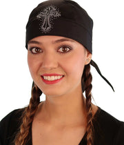 Embellished Classic Skull Cap - Black Skull Cap with Glitter Cross Rhinestud/Stone Design