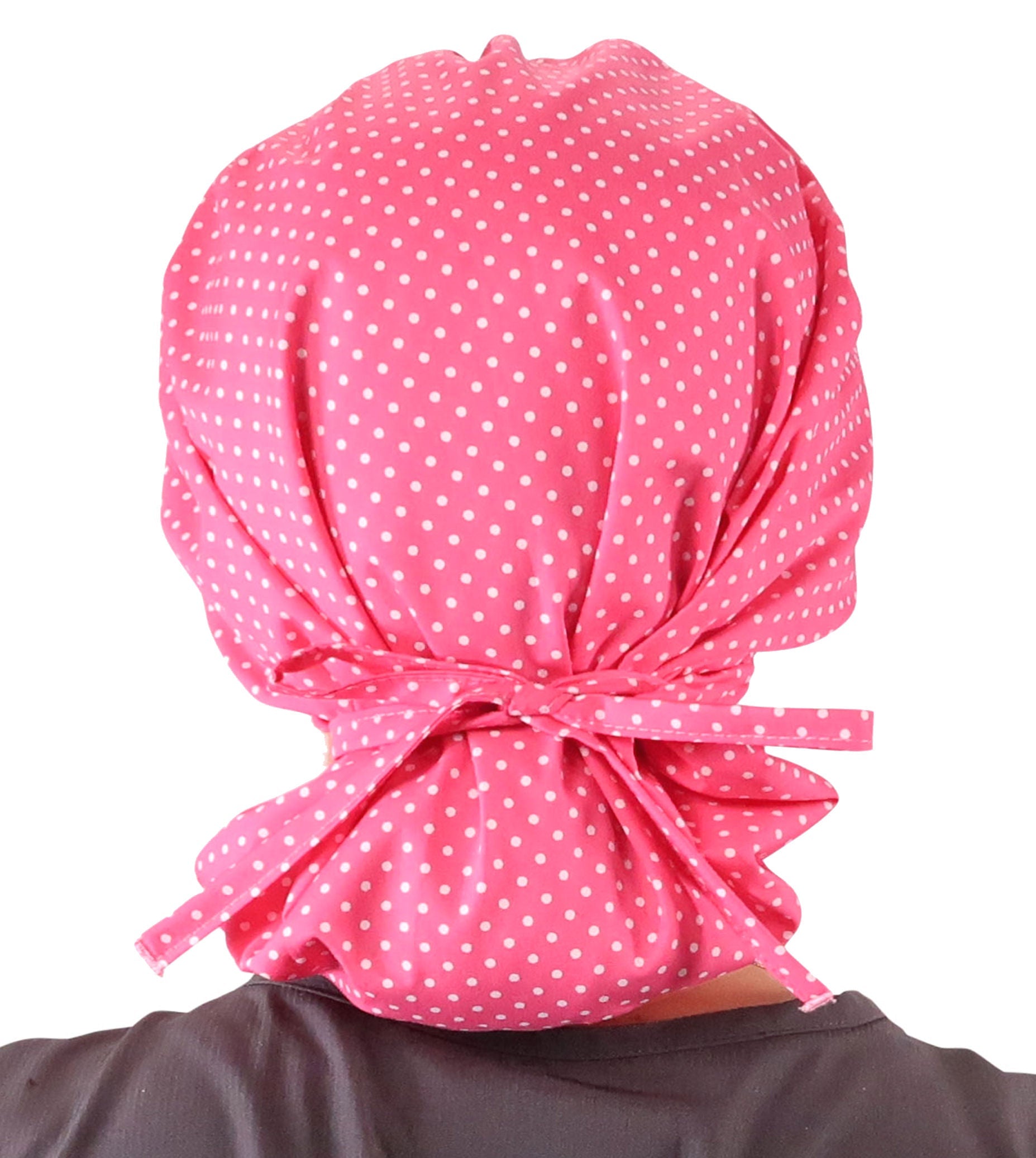 Stylish American Made Banded Bouffant Ponytail Scrub Cap - Delightful Polka Dots Banded Bouffant Surgical Scrub Caps